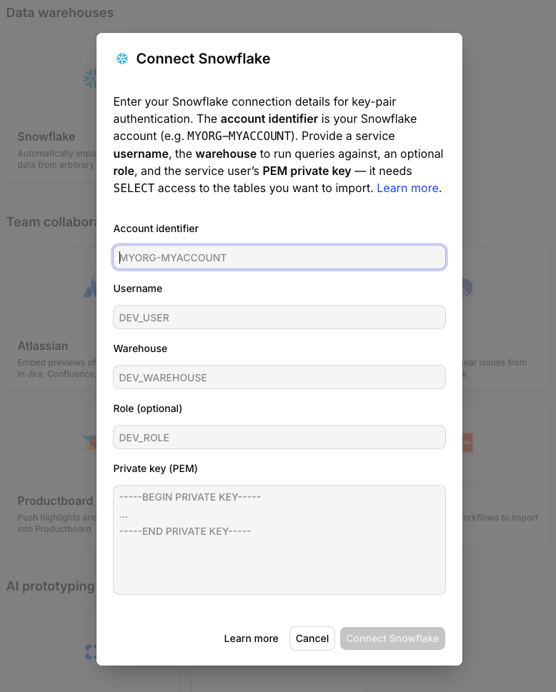 Connect Snowflake data source