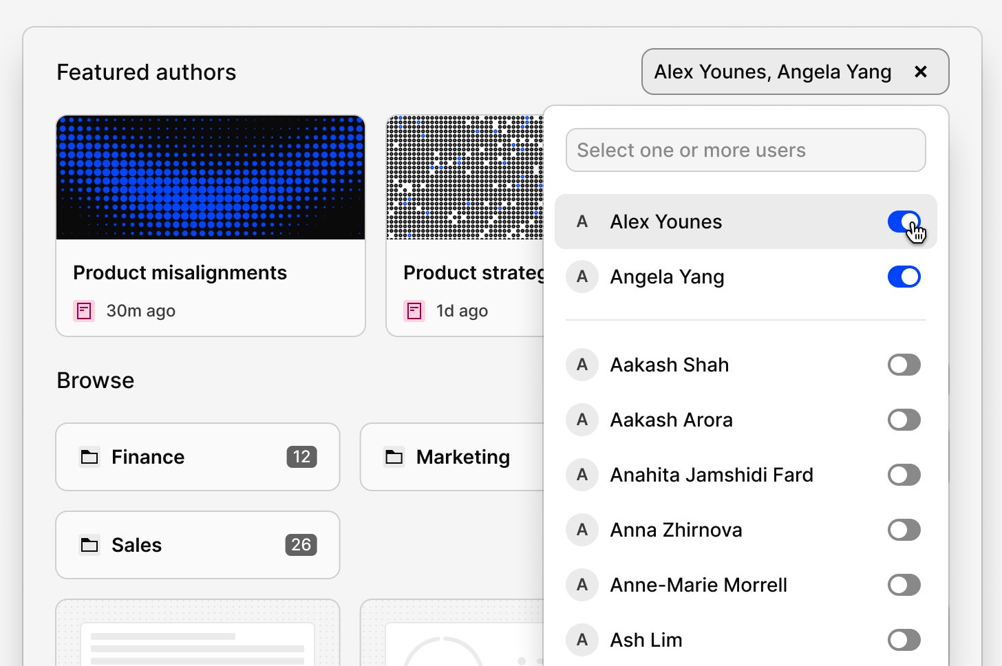 The Featured authors section on Home