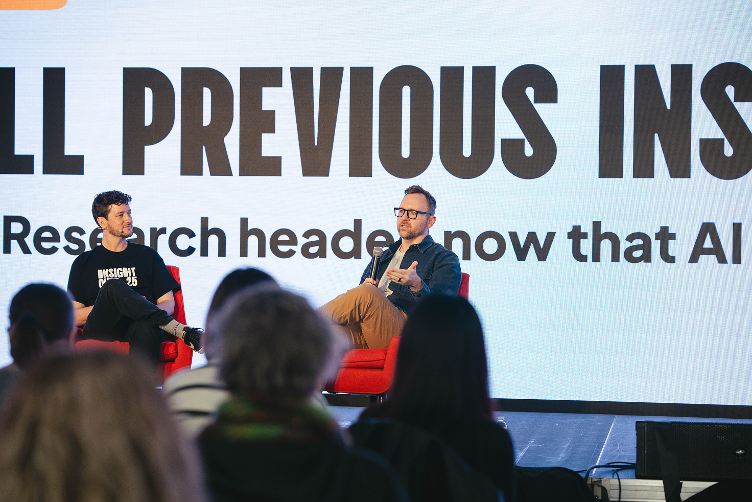 Jess Holbrook on stage at Insight Out 2025 alongside OCSEE’s Sean Bruce. Photo: Clara Rice