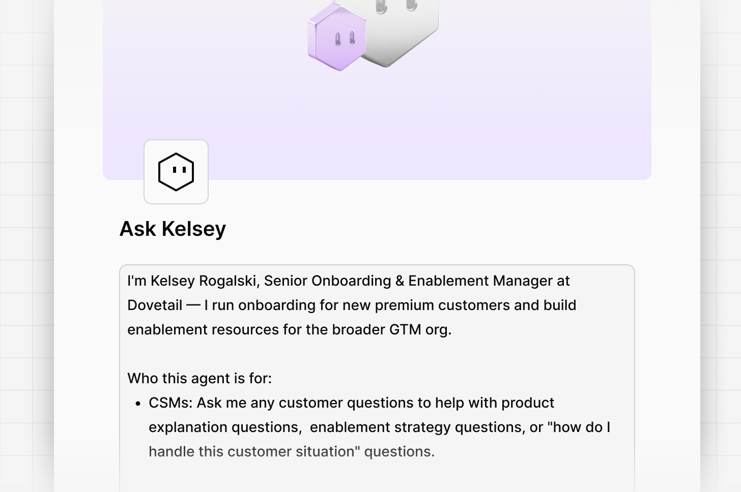 Ask Kelsey, a Digital Twin of OCSEE’s onboarding lead, describing who the agent is built to help