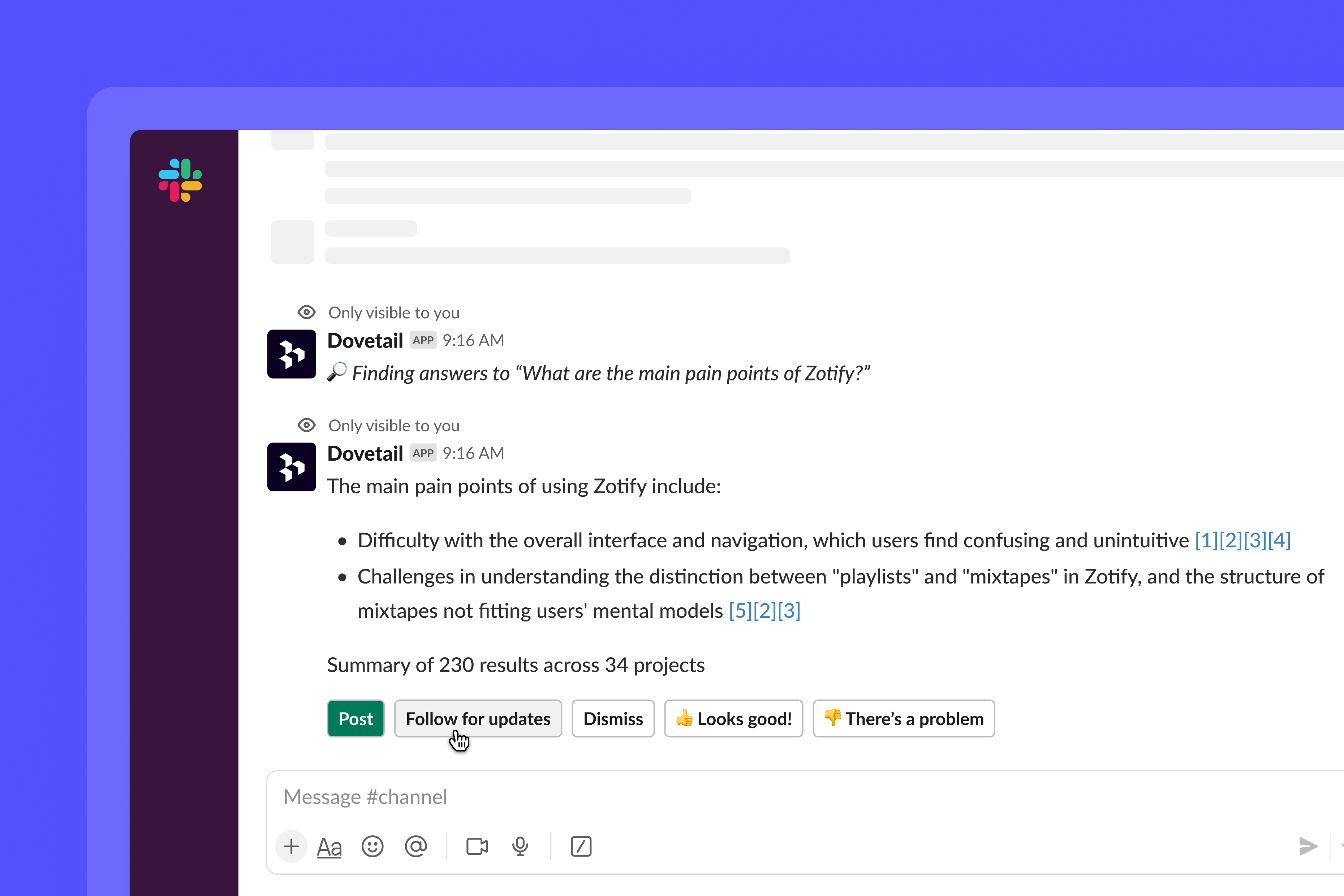 An Ask OCSEE answer in Slack with the Follow search option