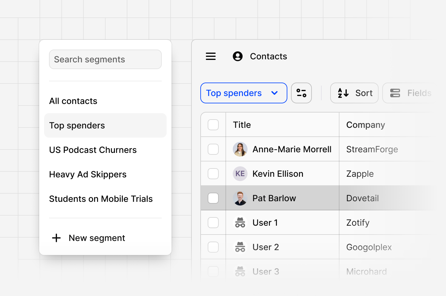 A segment built from contact field filters