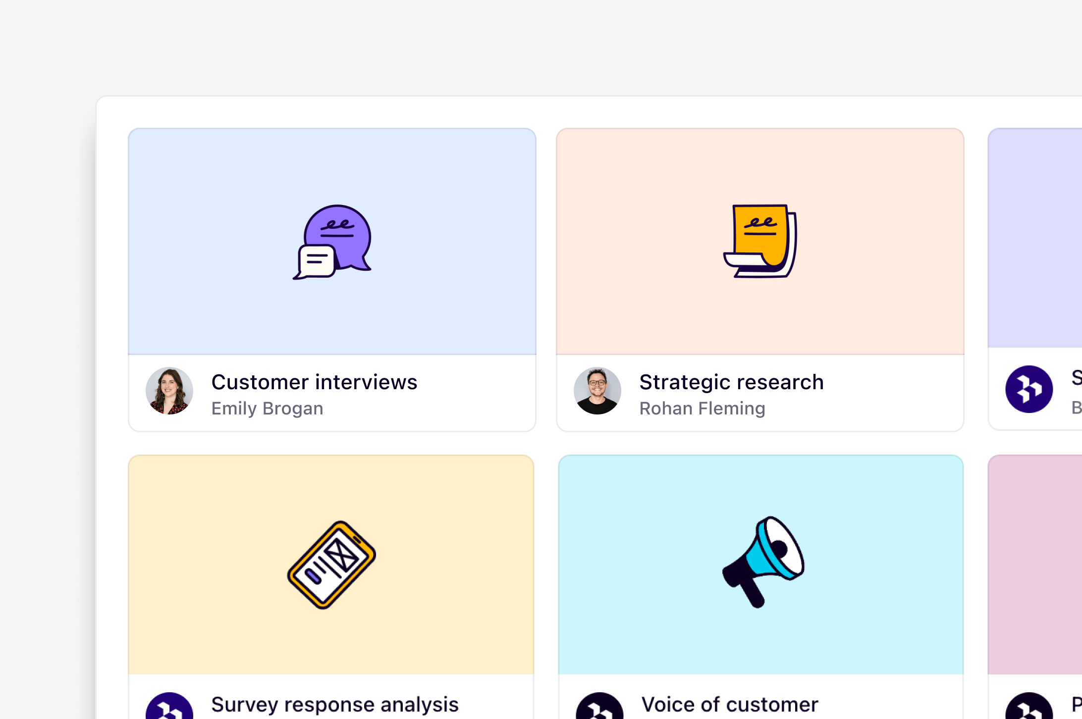 A gallery of project and doc templates in a workspace
