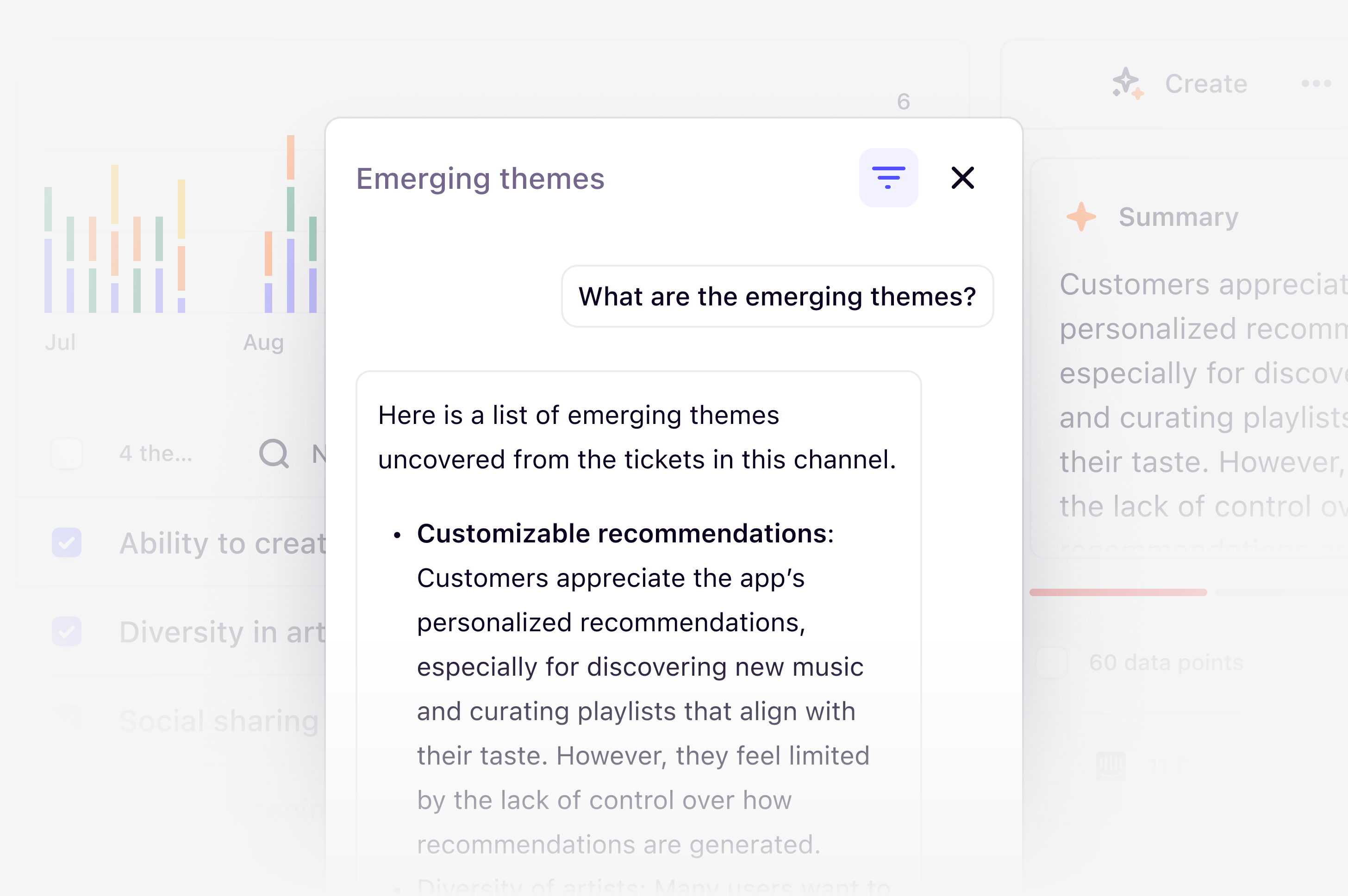 Chat answering a question about customer data with cited sources