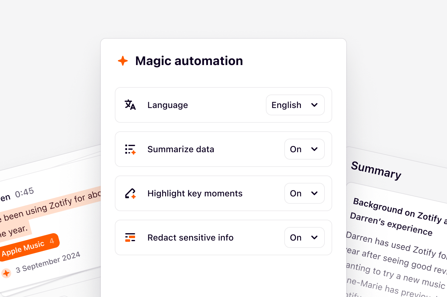 An AI summary of the key points in a piece of project data