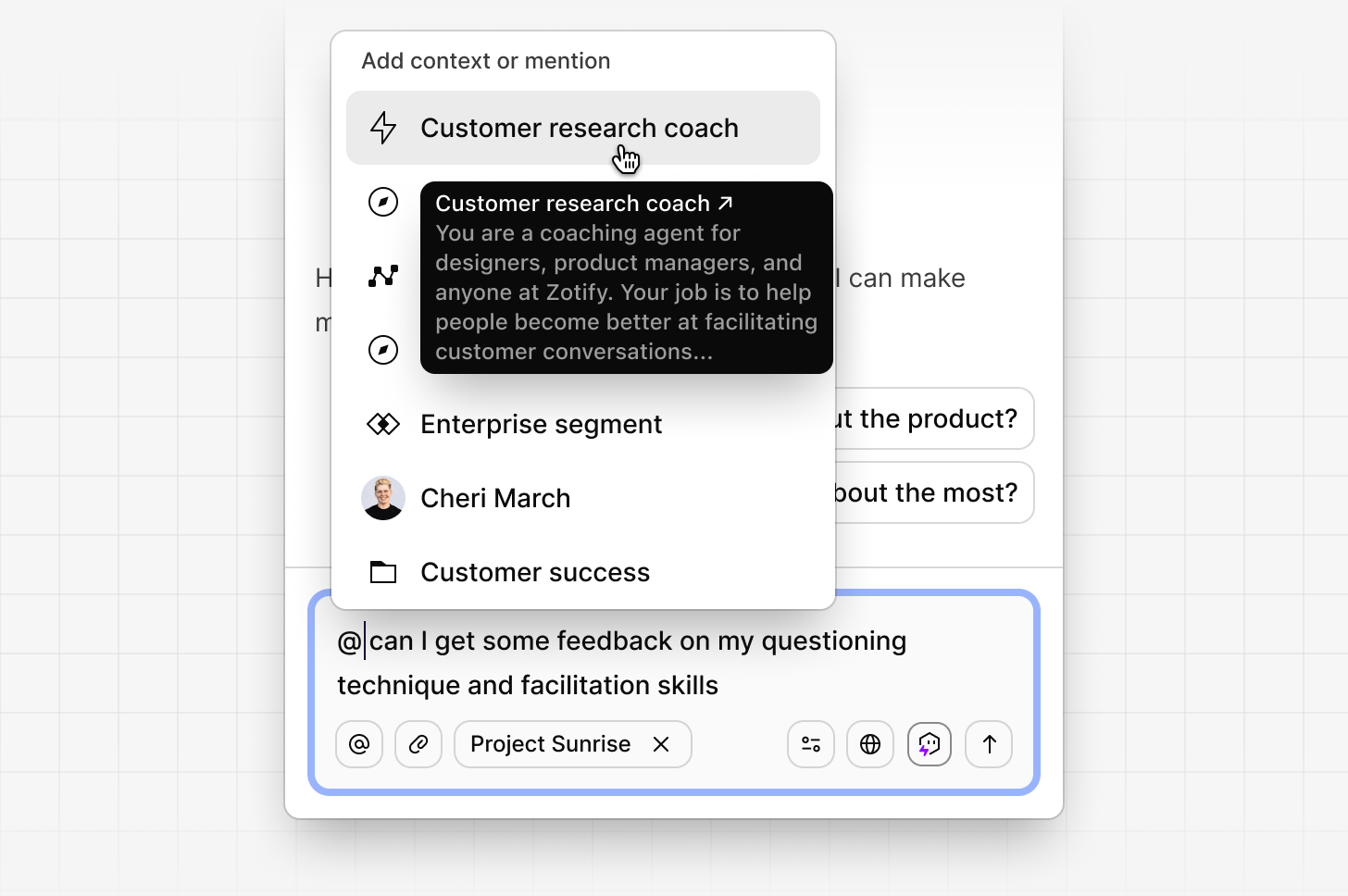 Mentioning an agent with @ to run it from chat