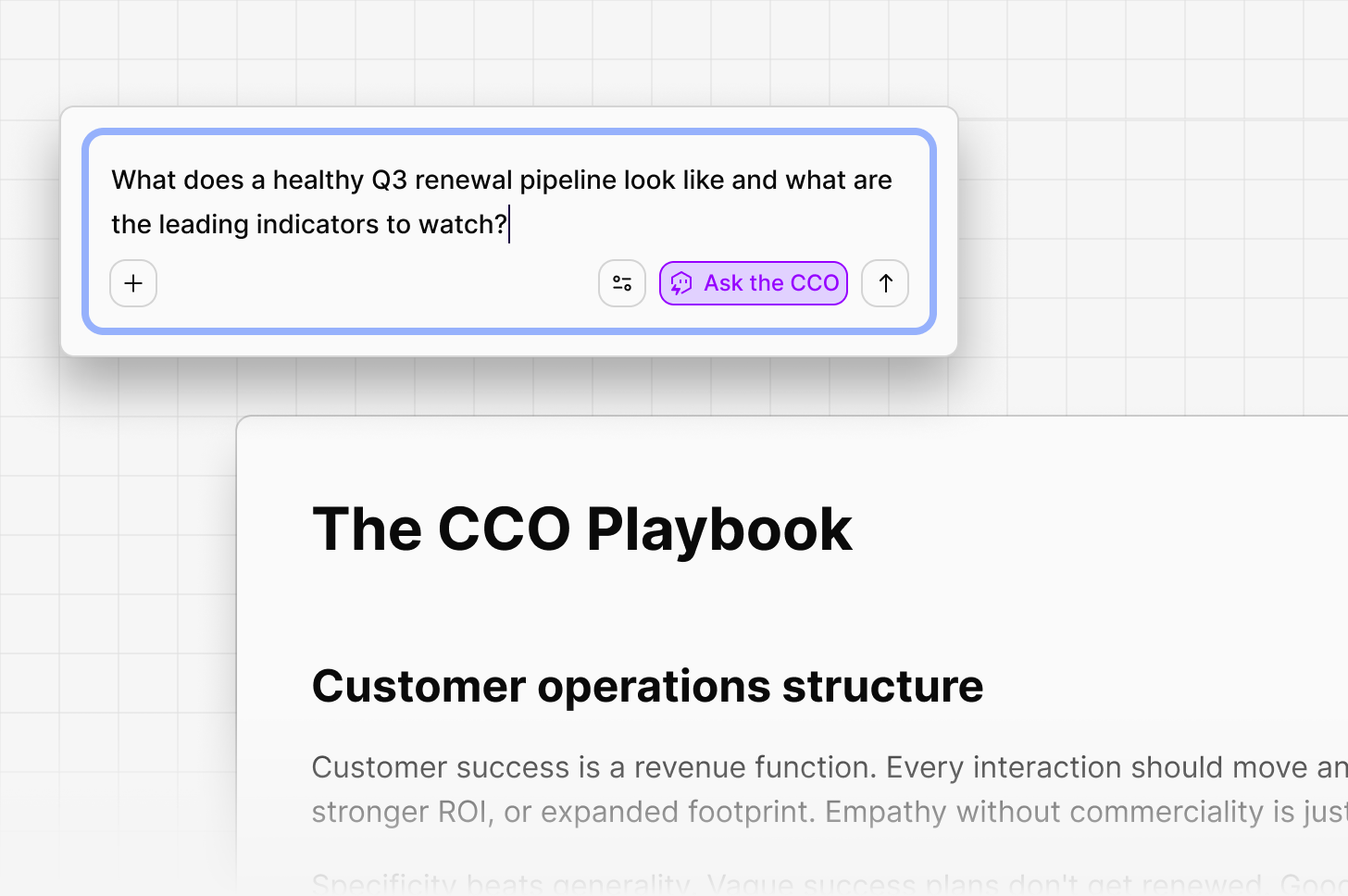A CCO Digital Twin answering a renewal pipeline question, backed by a documented CCO playbook