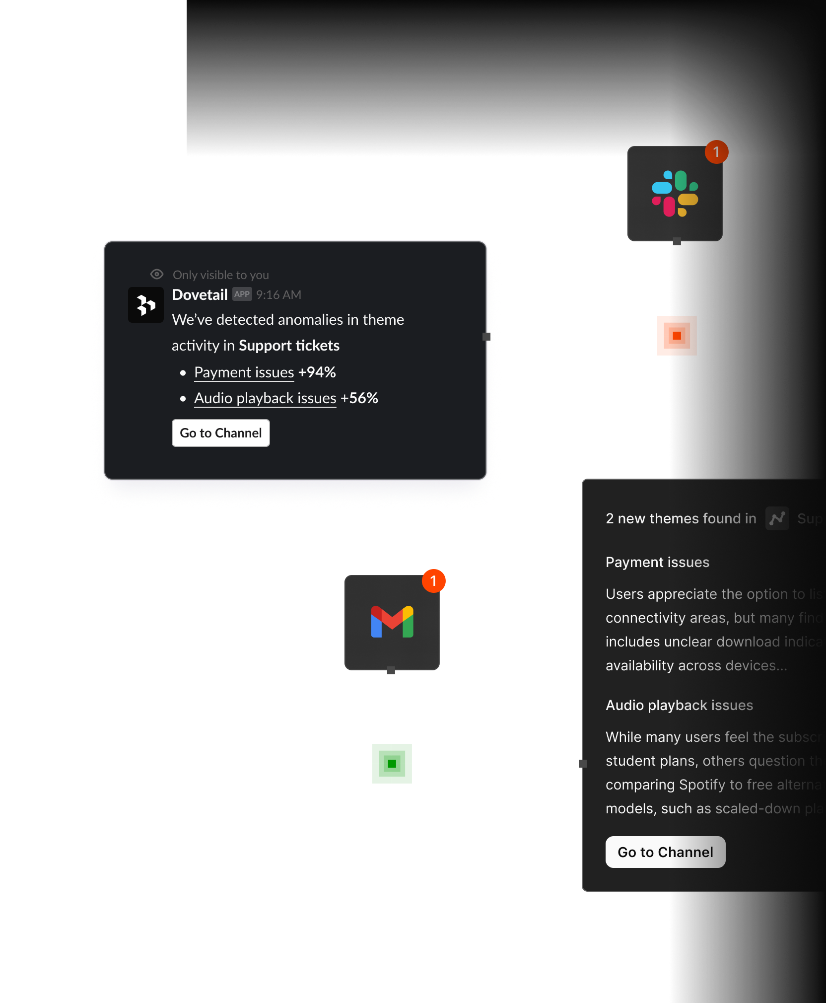OCSEE Channels interface showing themes and trends across customer feedback sources