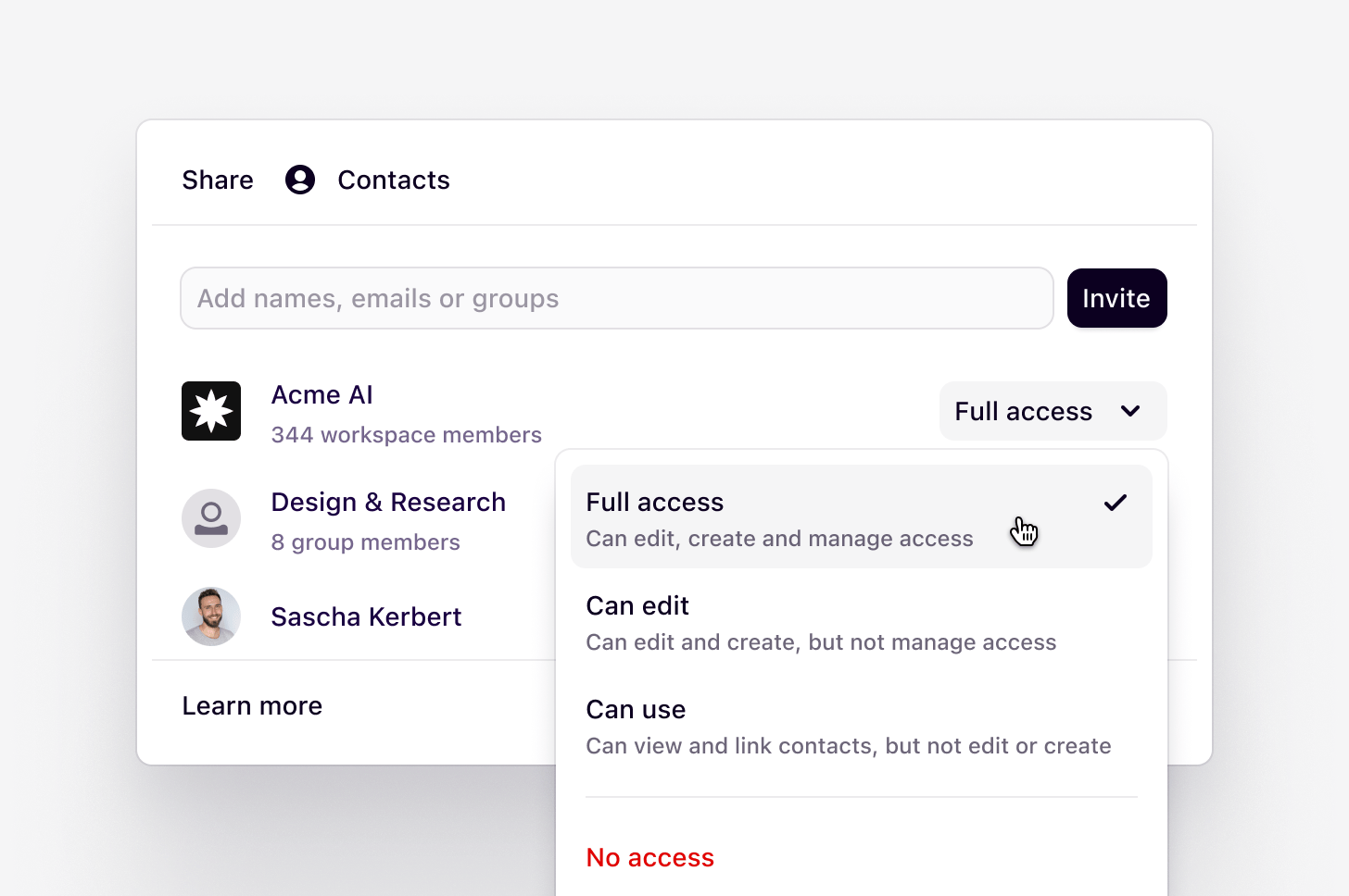 Assigning access levels to people on a OCSEE project
