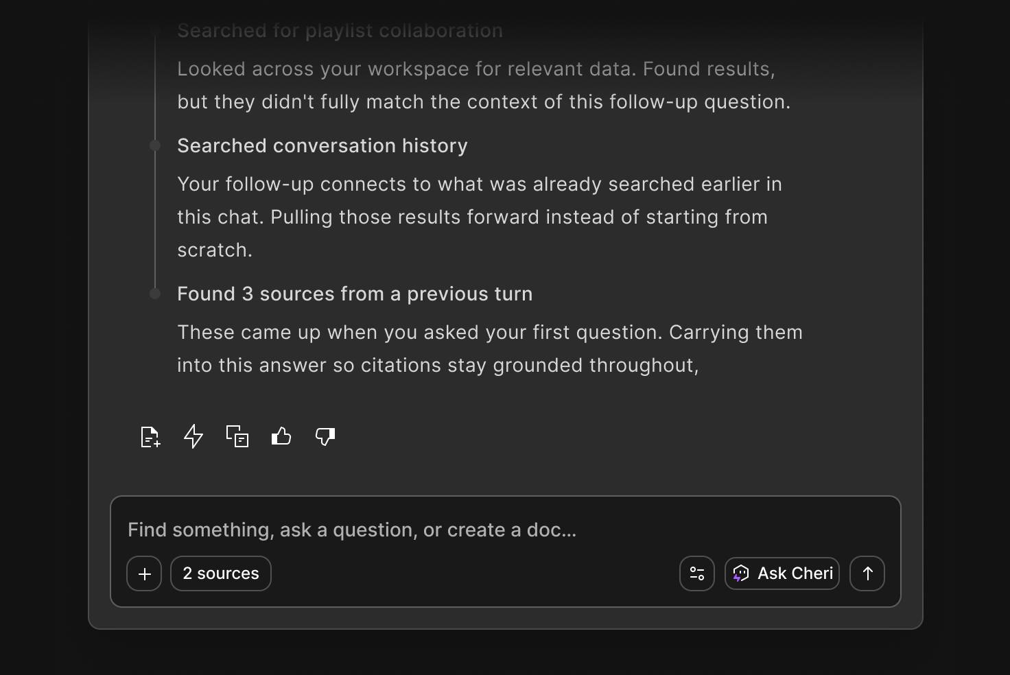 A follow-up answer in OCSEE Chat pulling forward sources found earlier in the conversation.