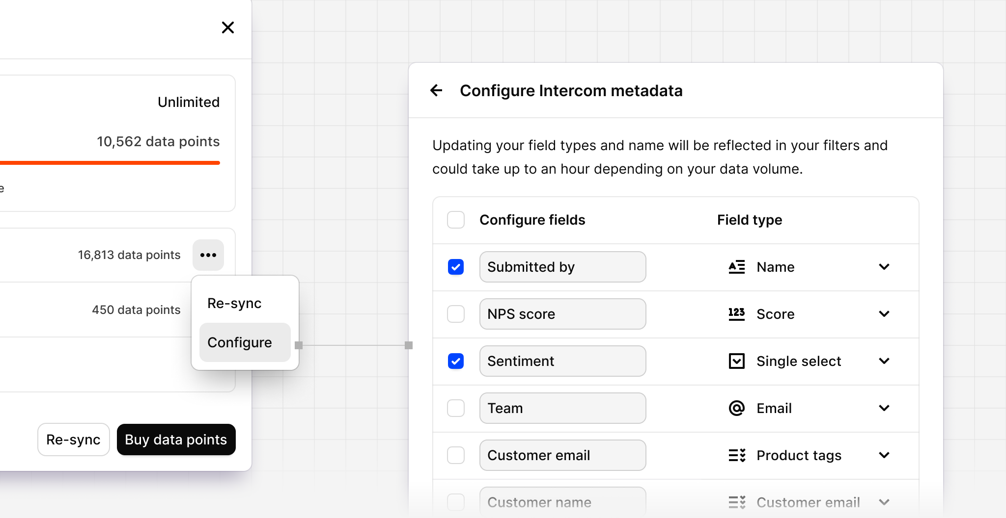 Reconfigure metadata fields in Channels