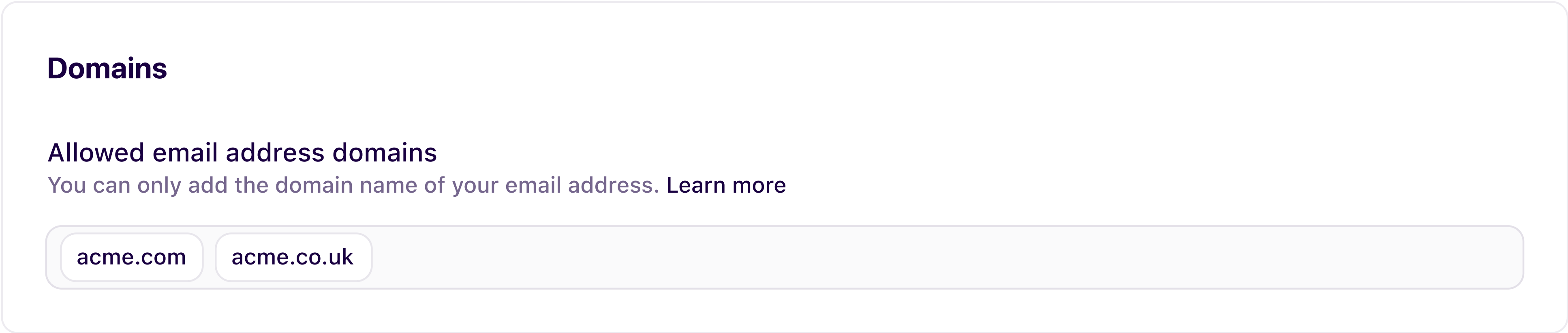 Adding an allowed email domain in Authentication settings