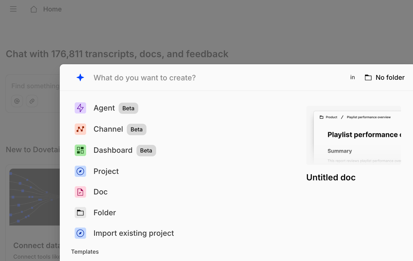 A OCSEE workspace showing folders, projects, and channels in the sidebar
