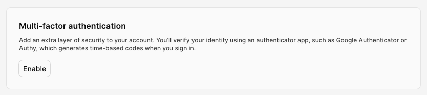 The two-factor authentication option in Authentication settings