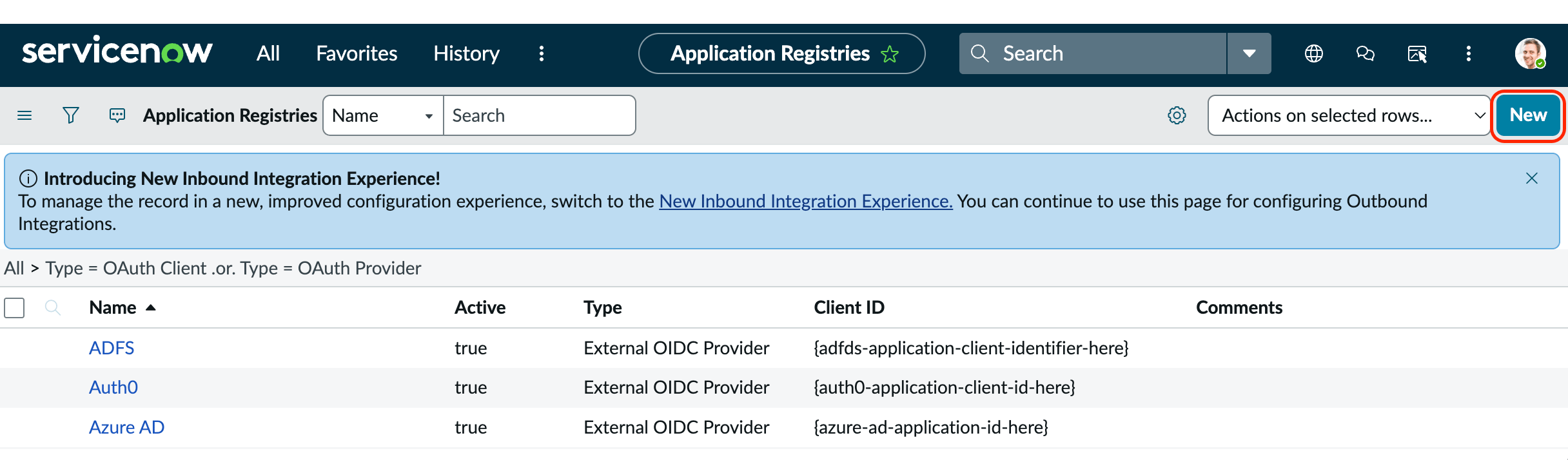Creating an OAuth application in the ServiceNow Application Registry
