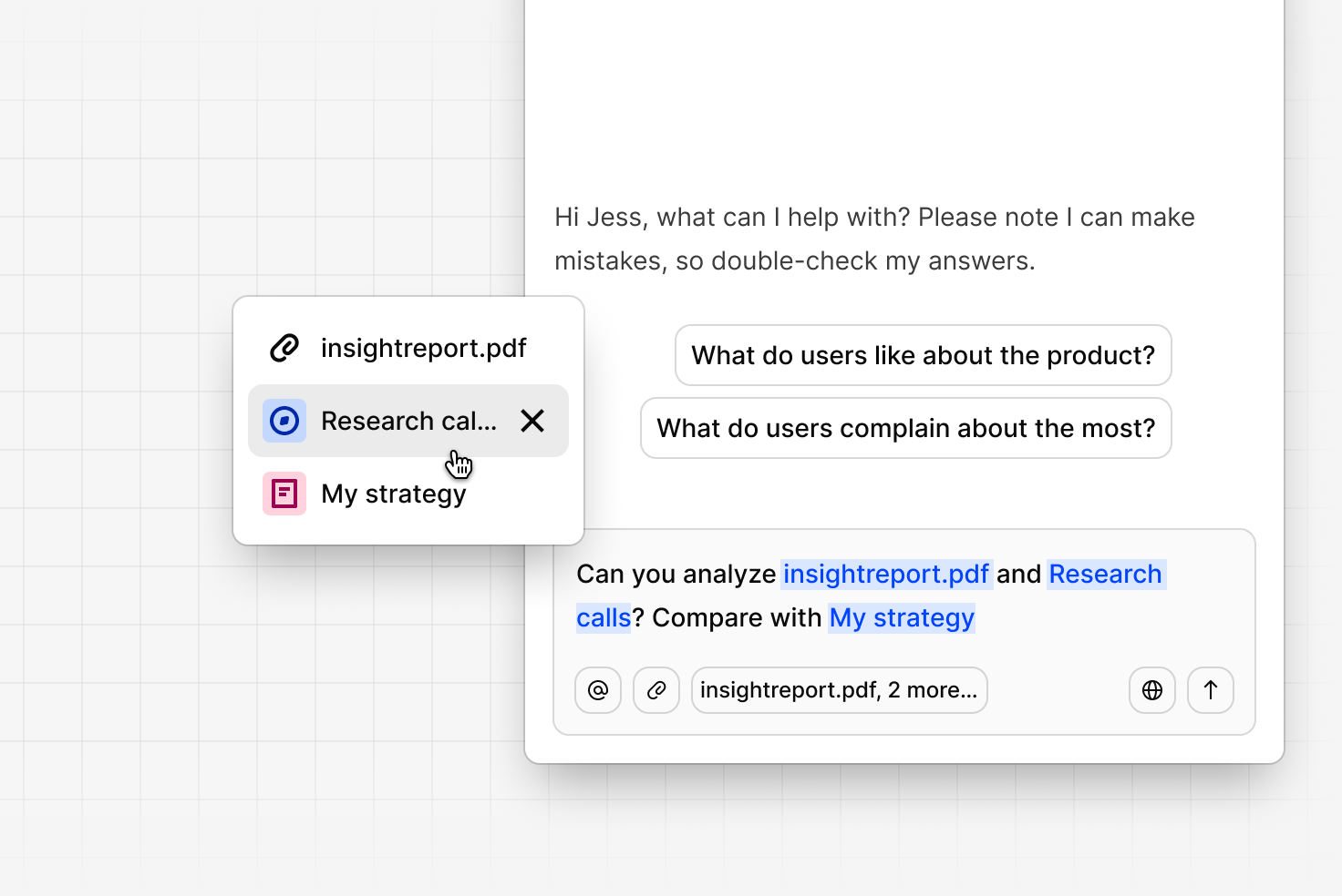 A Chat question scoped to several @-mentioned projects and channels