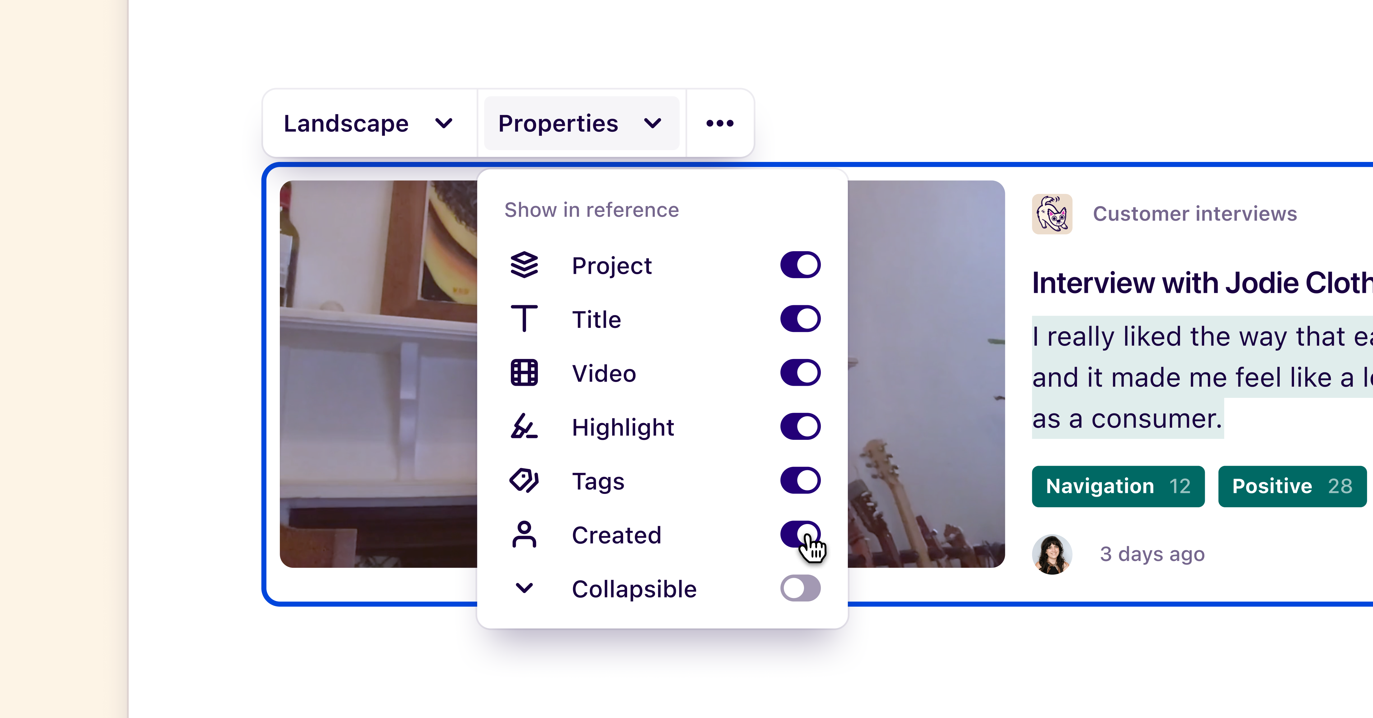 Choose which properties appear in a reference