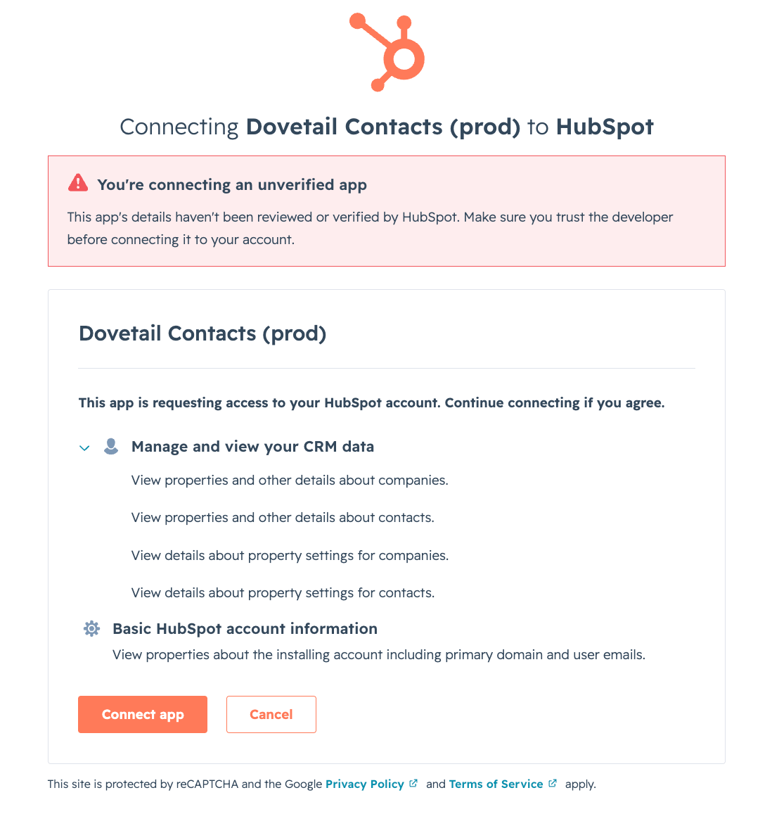 HubSpot’s consent page approving OCSEE’s read-only permissions