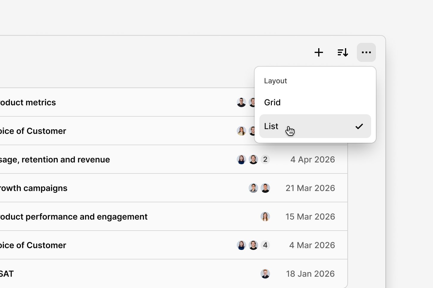 Browse displayed in list layout