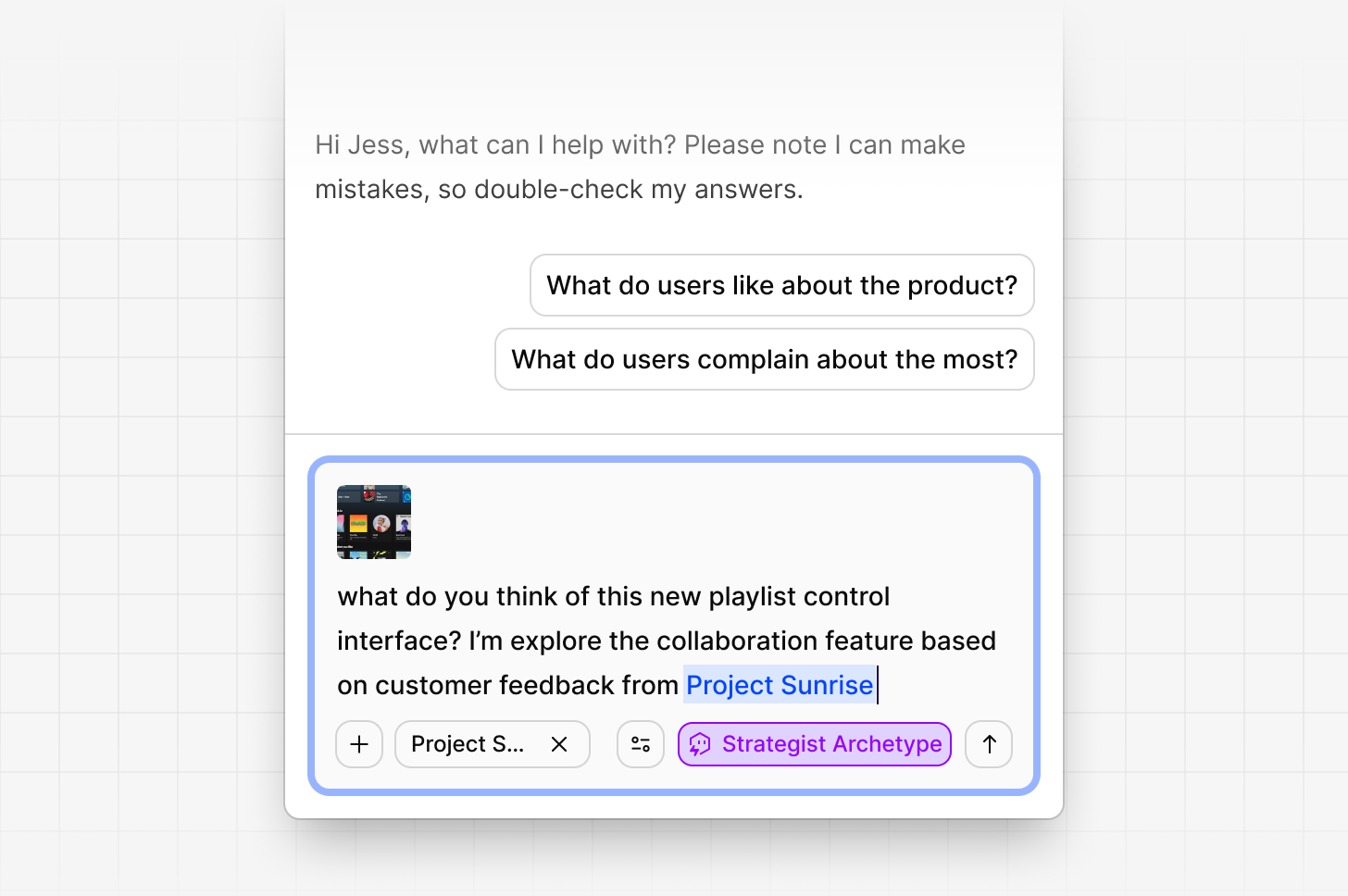 A Digital Twin flagging feedback from a tagged project when asked about a new interface design