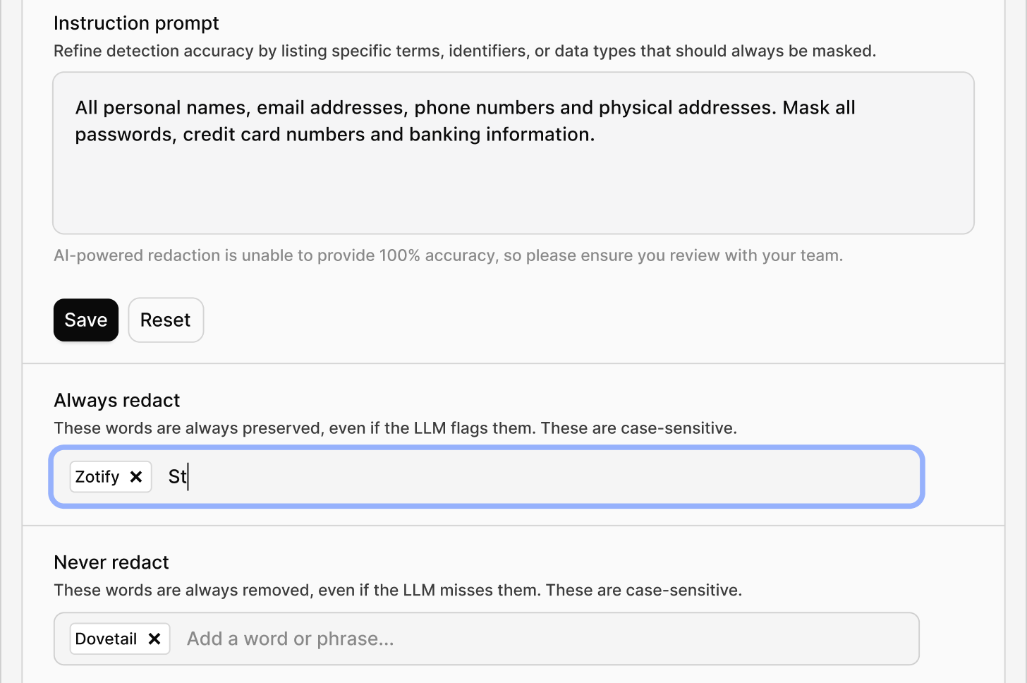The Blur video and Redact audio and transcript toggles