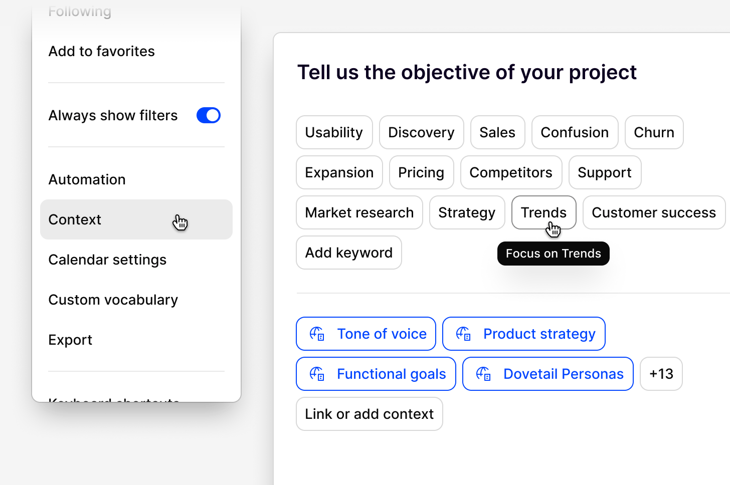 Project context settings