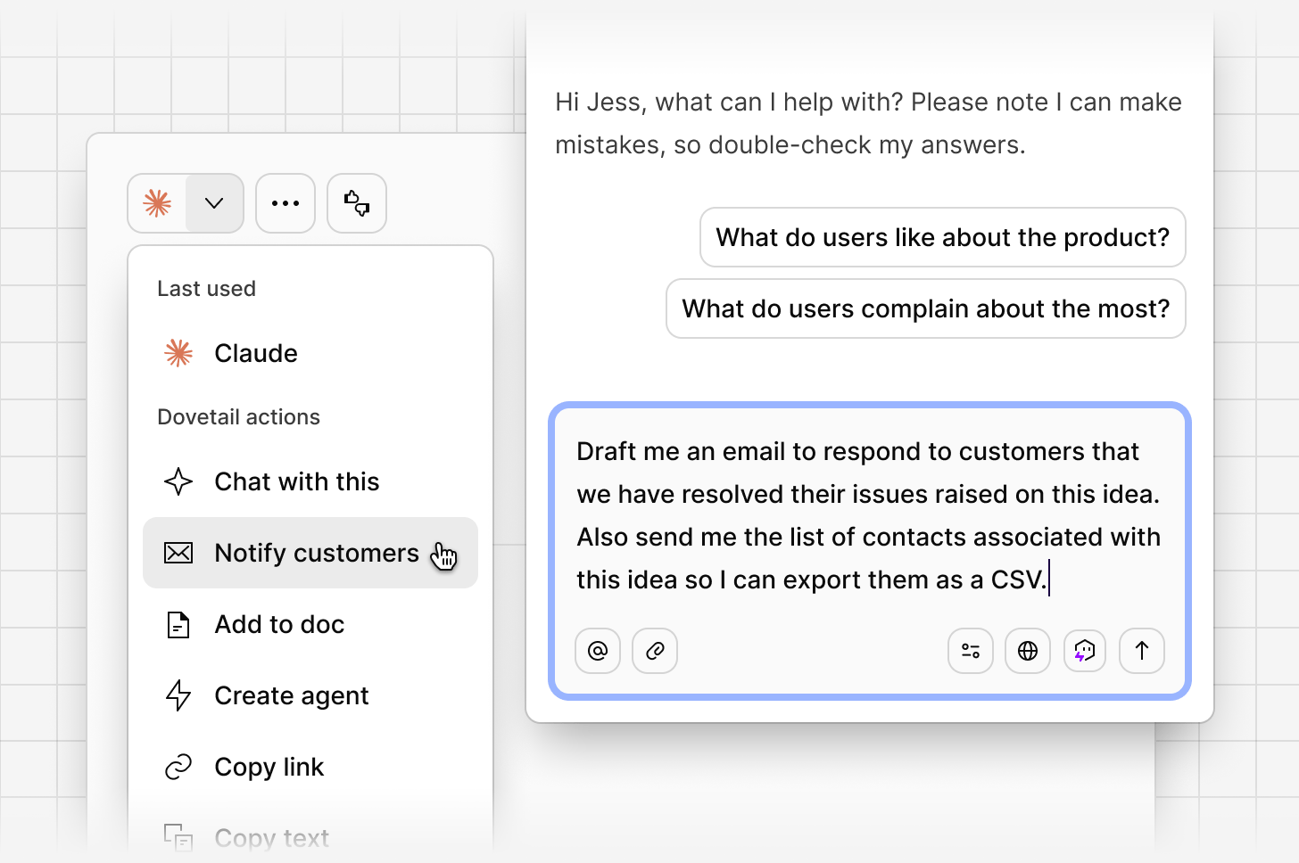 Drafting a Notify customers update for a resolved idea